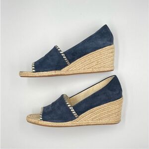 Jack Rogers Preppy Palmer Wedges Espadrille Suede Midnight Blue Gold size US 10